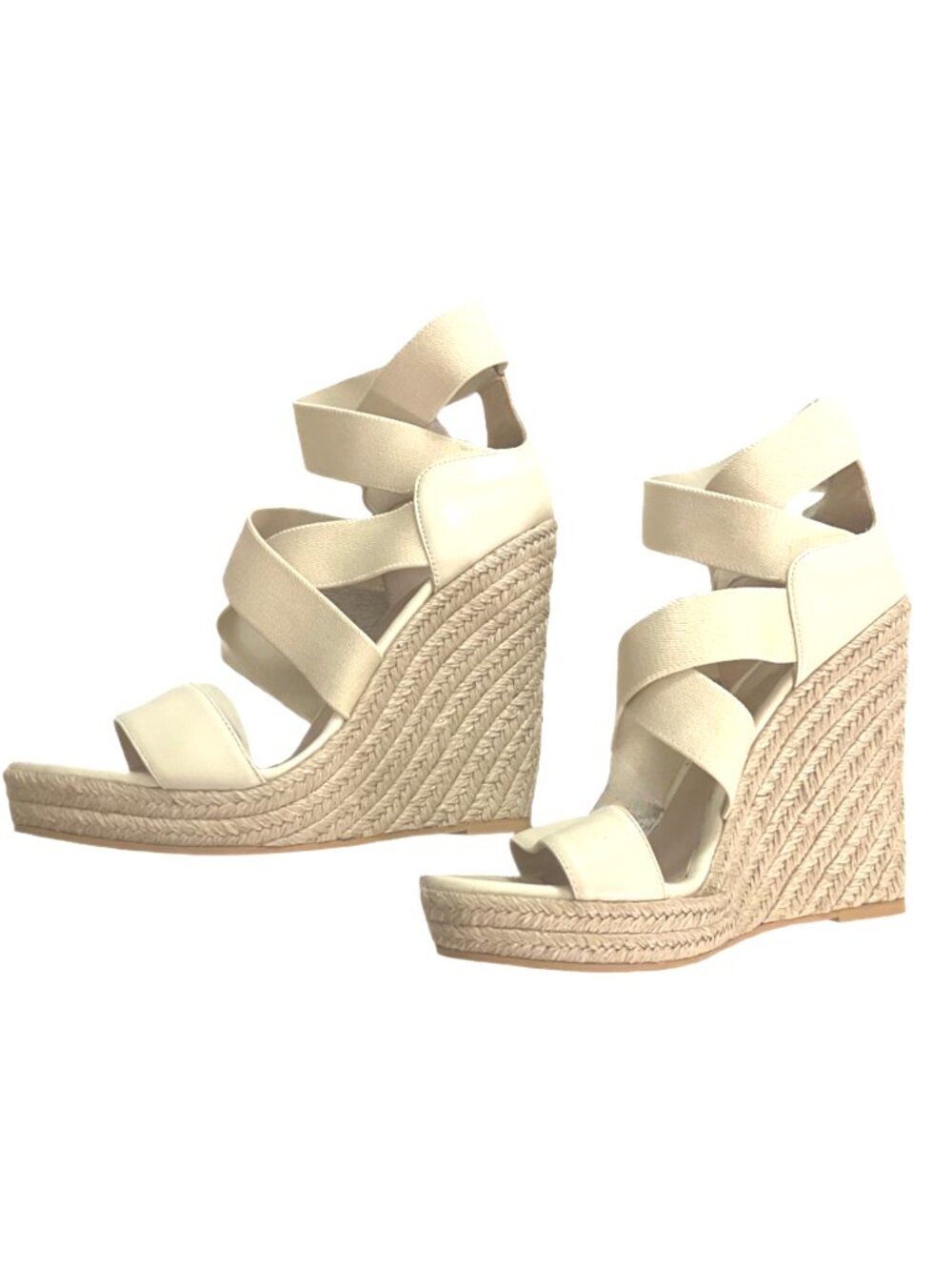 Jean-Michel Cazabat “Fella” Beige Wedge Sandals Espadrille Jute Soles Size 8